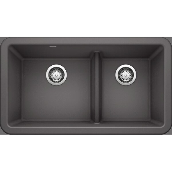 Blanco Ikon Silgranit 33" Apron-Front Farmhouse Kitchen Sink with Low Divide - Cinder 402326 - main